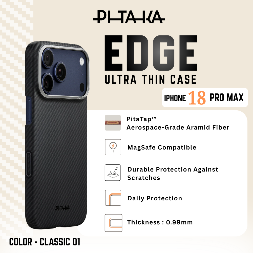 PITAKA - iPhone 18 Pro Max Case ( Classic 01 Edge Case ) - Black Grey