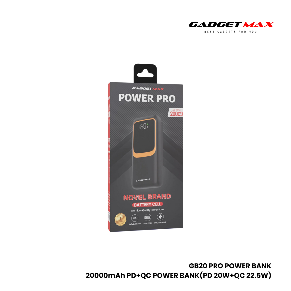 GADGET MAX GB-20 Pro 20000mAh PD+QC Fast Charging Power Bank(PD 20W+QC 22.5W) - Black