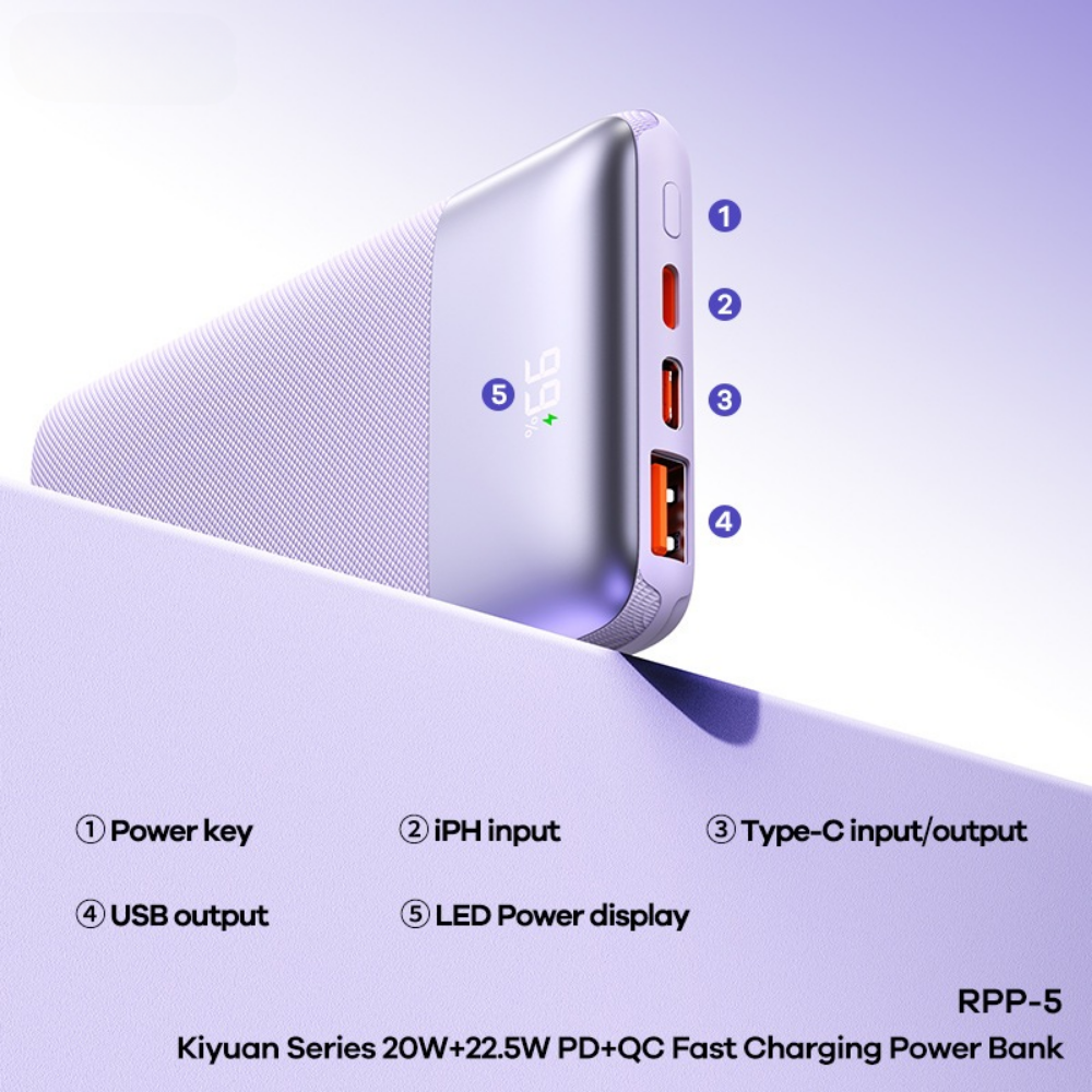 REMAX RPP-5 kiyuan Series 10000mAh PD+QC Fast Charging Power Bank(PD 20W+QC 22.5W) - Navy Blue