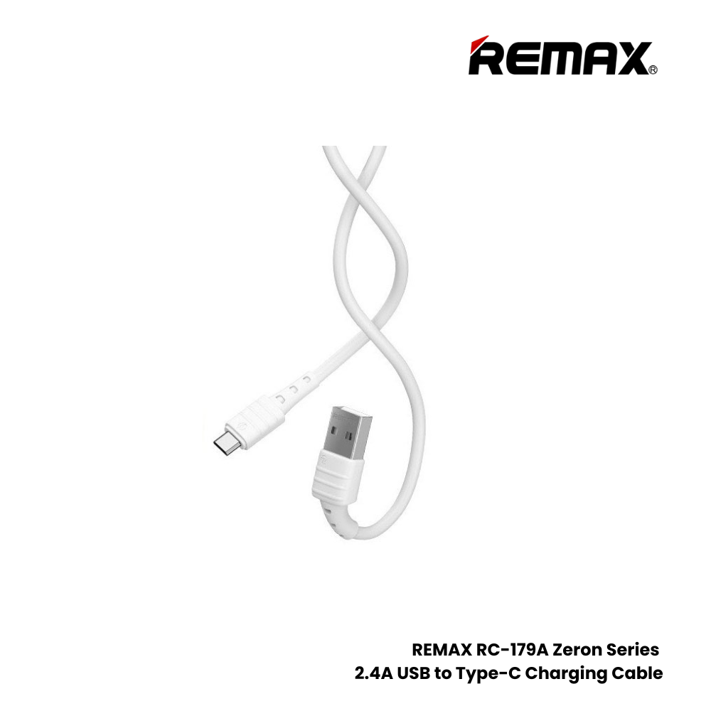 2.4A ( Type-C )-REMAX RC-179A Zeron Series 2.4A USB to Type-C Fast Charging Data Cable - White