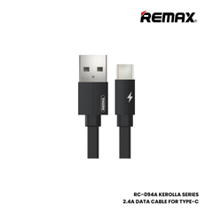 2.4A ( Type-C )-REMAX RC-094A Kerolla Series 2.4A USB to Type-C 2.4A Charging Data Cable - Black