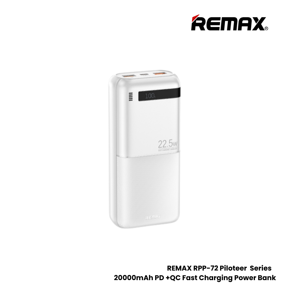 REMAX RPP-72 Piloteer Series 20000mAh PD+QC Fast Charging Power Bank(PD 20W+QC 22.5W) - White