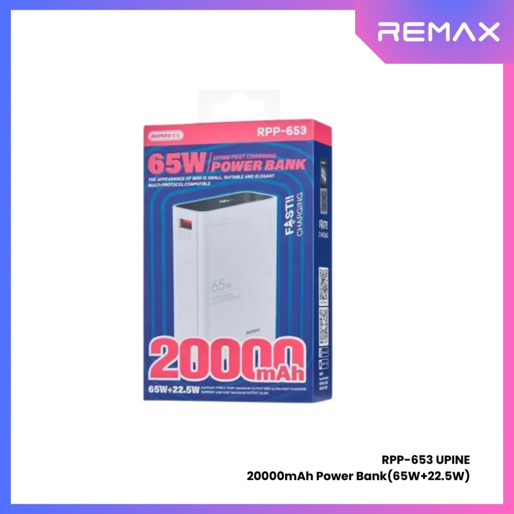 REMAX RPP-653 Upine Series 20000mAh PD+QC Fast Charging Power Bank(PD 65W+QC 22.5W) - White
