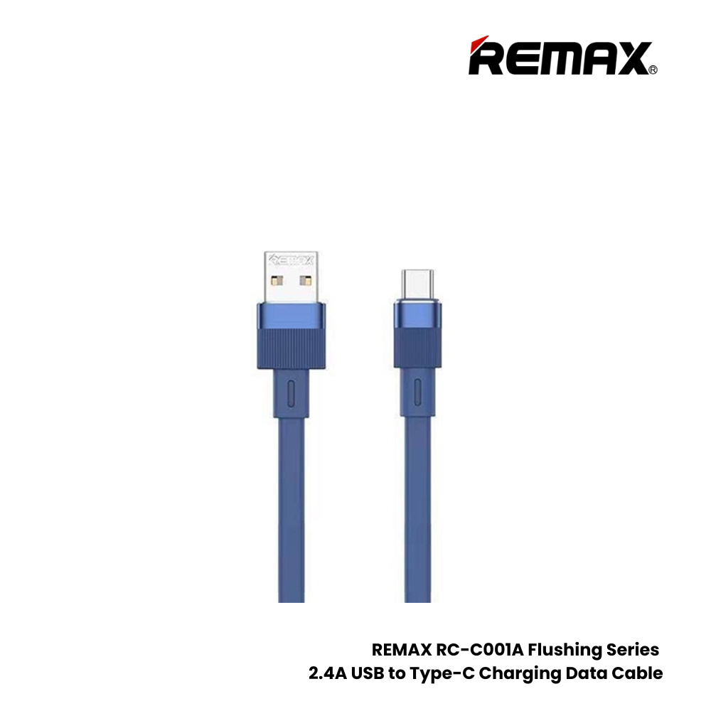 2.4A ( Type-C )-REMAX RC-C001A Flushing Series 2.4A USB to Type-C Charging Data Cable - Blue