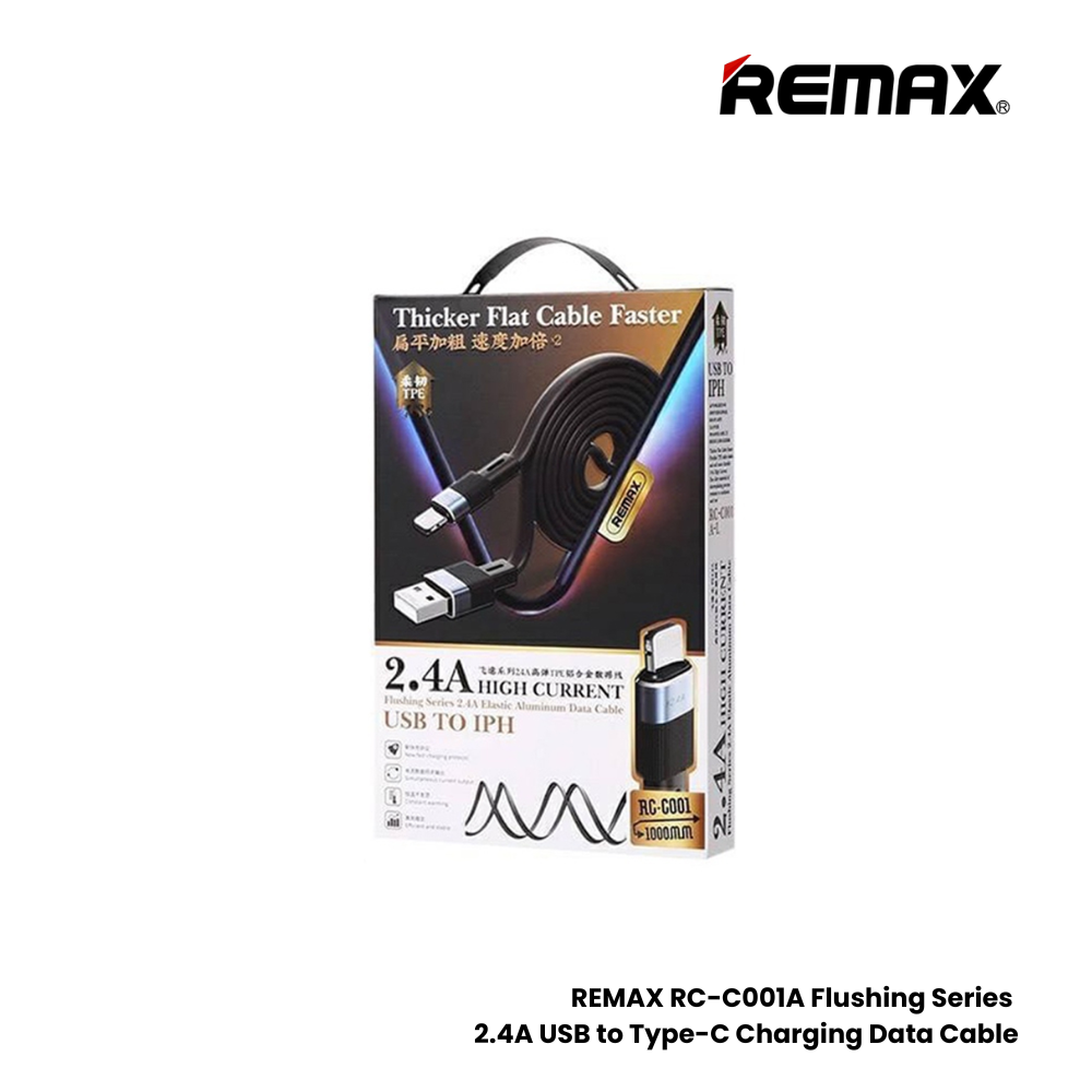 2.4A ( Type-C )-REMAX RC-C001A Flushing Series 2.4A USB to Type-C Charging Data Cable - Blue