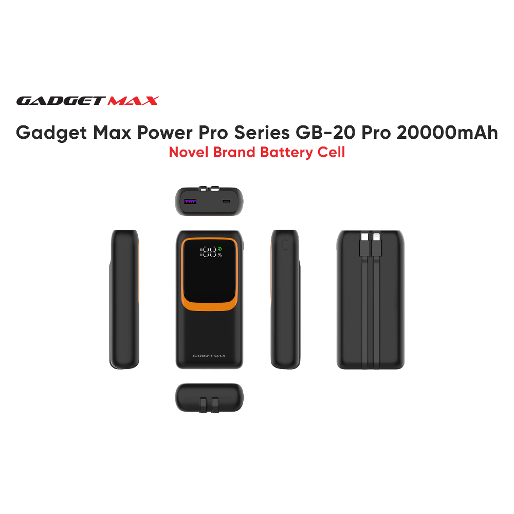 GADGET MAX GB-20 Pro 20000mAh PD+QC Fast Charging Power Bank(PD 20W+QC 22.5W) - Black