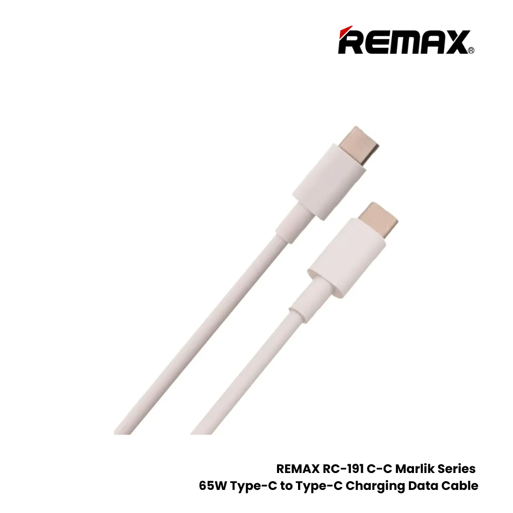 65W ( C to C )-REMAX RC-191 C-C Marlik Series 65W Type-C to Type-C Fast Charging PD Charging Data Cable - White