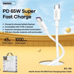 65W ( C to C )-REMAX RC-191 C-C Marlik Series 65W Type-C to Type-C Fast Charging PD Charging Data Cable - White