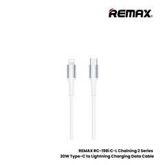 20W ( C to Lightning )-REMAX RC-198i C-L Chaining 2 Series 20W Type-C to Lightning Fast Charging PD Charging Data Cable - White