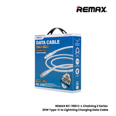 20W ( C to Lightning )-REMAX RC-198i C-L Chaining 2 Series 20W Type-C to Lightning Fast Charging PD Charging Data Cable - White