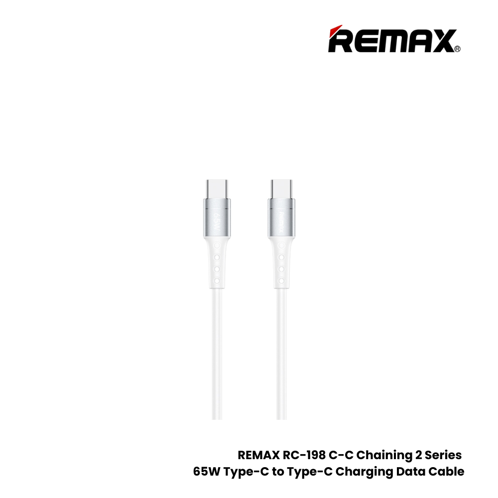 65W ( C to C )-REMAX RC-198 C-C Chaining 2 Series 65W Type-C to Type-C Fast Charging PD Charging Data Cable - White