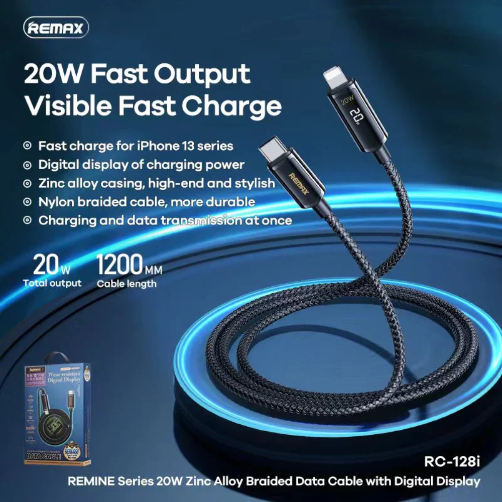 20W ( C to Lightning )-REMAX RC-128I C-L Remine Series 20W Type-C to Lightning Charging Data Cable - Tarnish