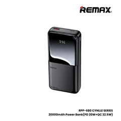 REMAX RPP-680 Cynlle Series 20000mAh PD+QC Fast Charging Power Bank(PD 20W+QC 22.5W) - Black