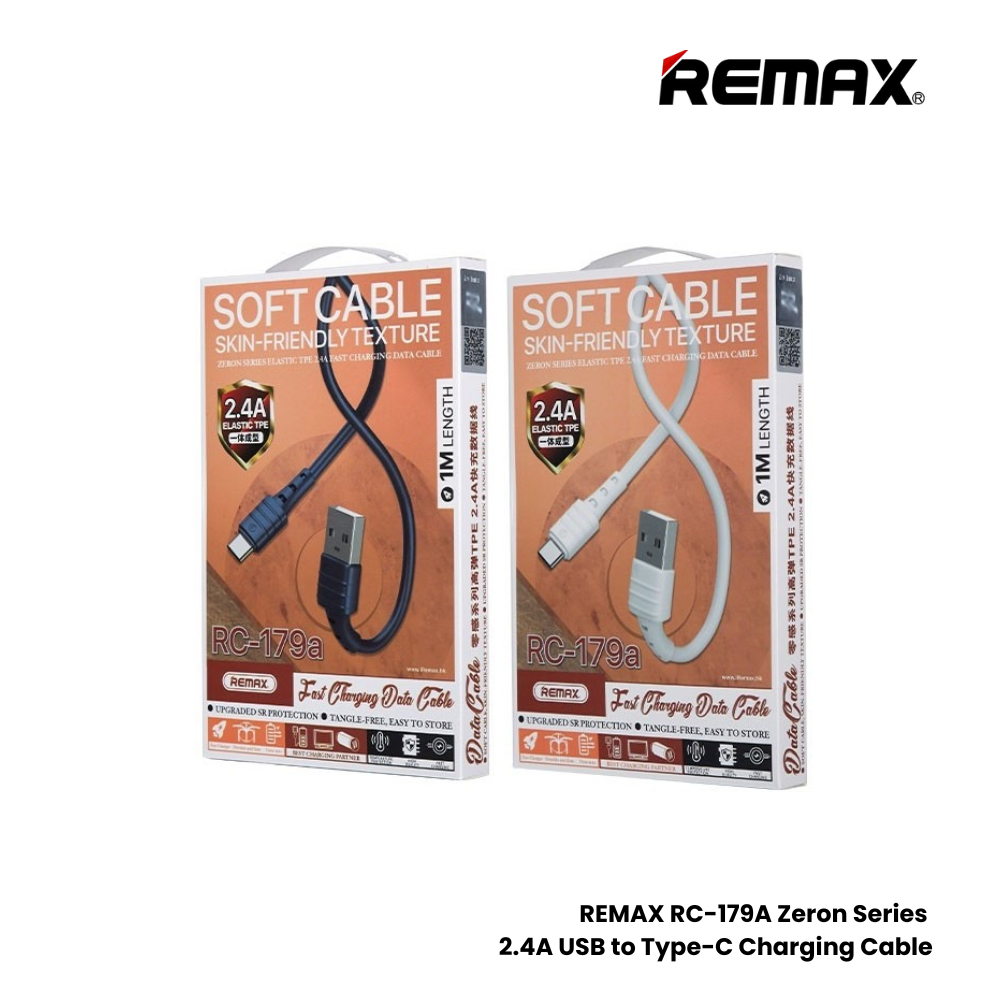 2.4A ( Type-C )-REMAX RC-179A Zeron Series 2.4A USB to Type-C Fast Charging Data Cable - White