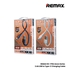 2.4A ( Type-C )-REMAX RC-179A Zeron Series 2.4A USB to Type-C Fast Charging Data Cable - White