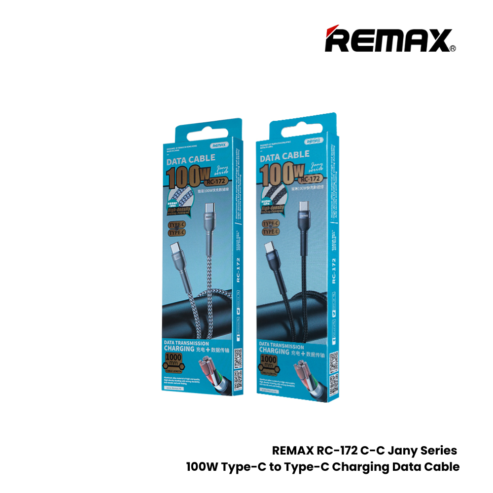 100W ( C to C )-REMAX RC-172 C-C Jany Series 100W Type-C to Type-C Fast Charging PD Charging Data Cable - Black