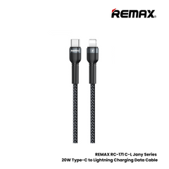 20W ( C to Lightning )-REMAX RC-C171 C-L Jany Series 20W Type-C to Lightning Fast Charging PD Charging Data Cable - Black