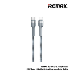 20W ( C to Lightning )-REMAX RC-C171 C-L Jany Series 20W Type-C to Lightning Fast Charging PD Charging Data Cable - Silver