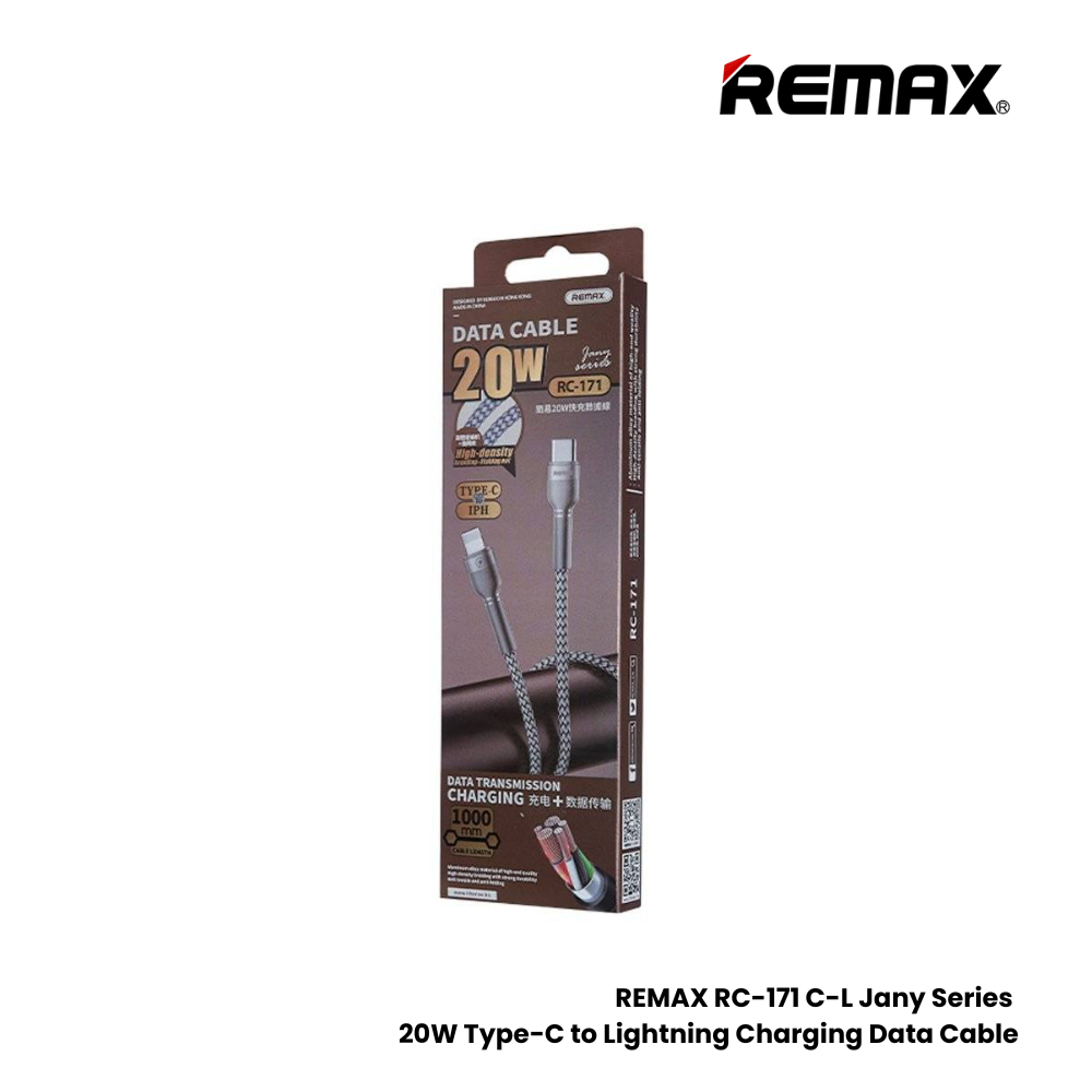 20W ( C to Lightning )-REMAX RC-C171 C-L Jany Series 20W Type-C to Lightning Fast Charging PD Charging Data Cable - Silver