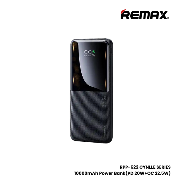 REMAX RPP-622 Cynlle Series 10000mAh PD+QC Fast Charging Power Bank(PD 20W+QC 22.5W) - Black