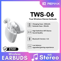 REMAX - TWS-06 Bluetooth Wireless Earbuds - White