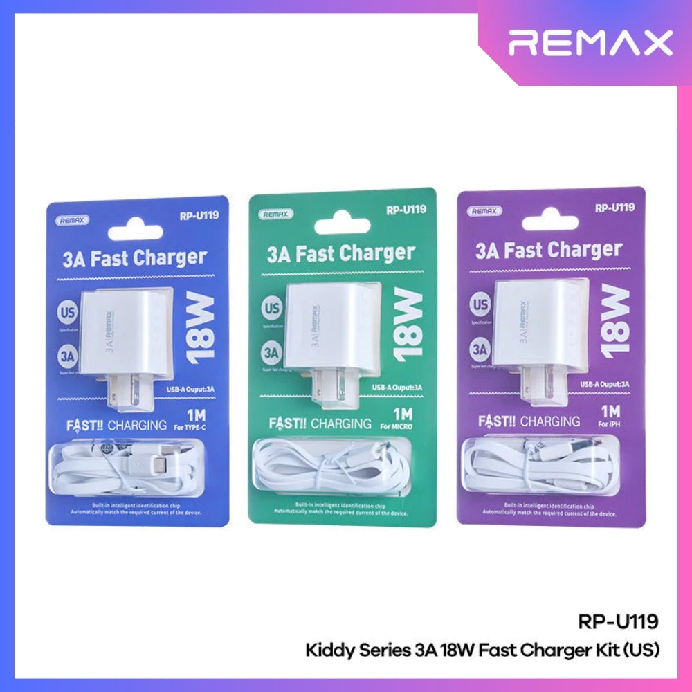 REMAX - RP-U119 Type-C Kiddy Series Fast Charger Set (18W) - White