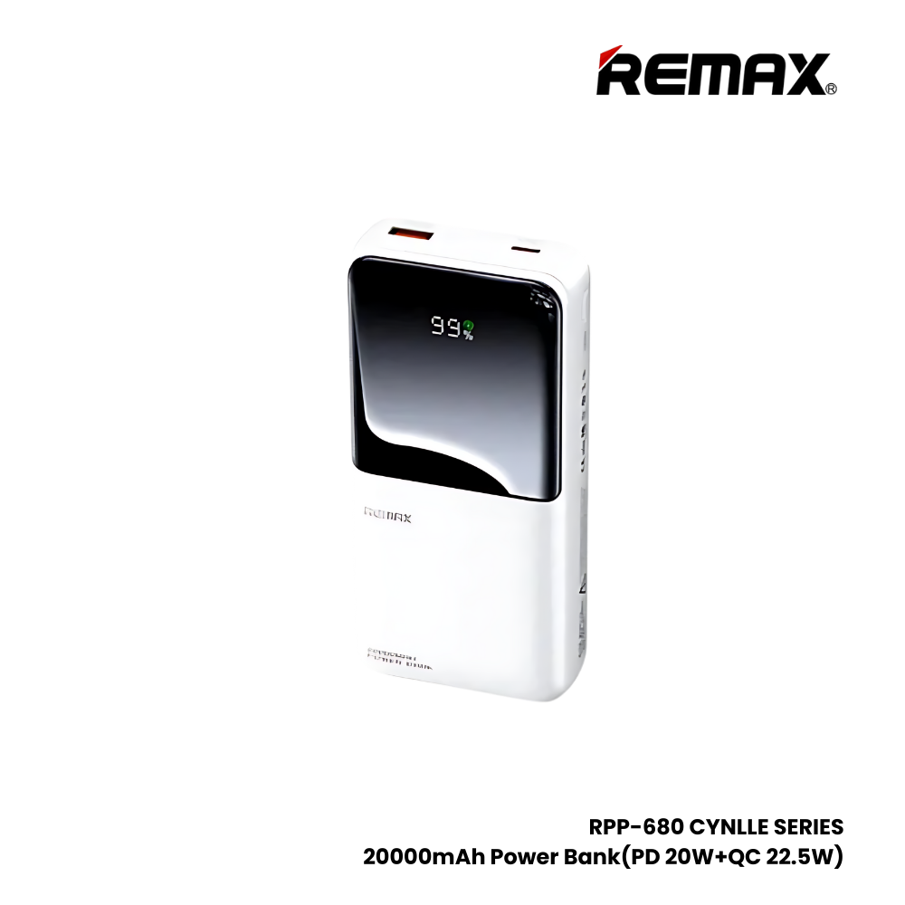 REMAX RPP-680 Cynlle Series 20000mAh PD+QC Fast Charging Power Bank(PD 20W+QC 22.5W) - White