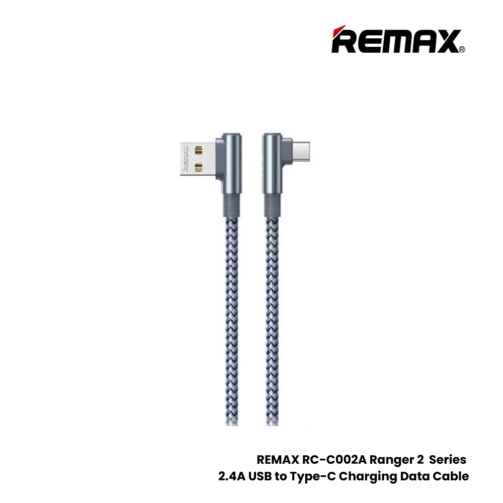 2.4A ( Type-C )-REMAX RC-C002A Ranger 2 Series 2.4A USB to Type-C Charging Data Cable - Black