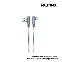 2.4A ( Type-C )-REMAX RC-C002A Ranger 2 Series 2.4A USB to Type-C Charging Data Cable - Black