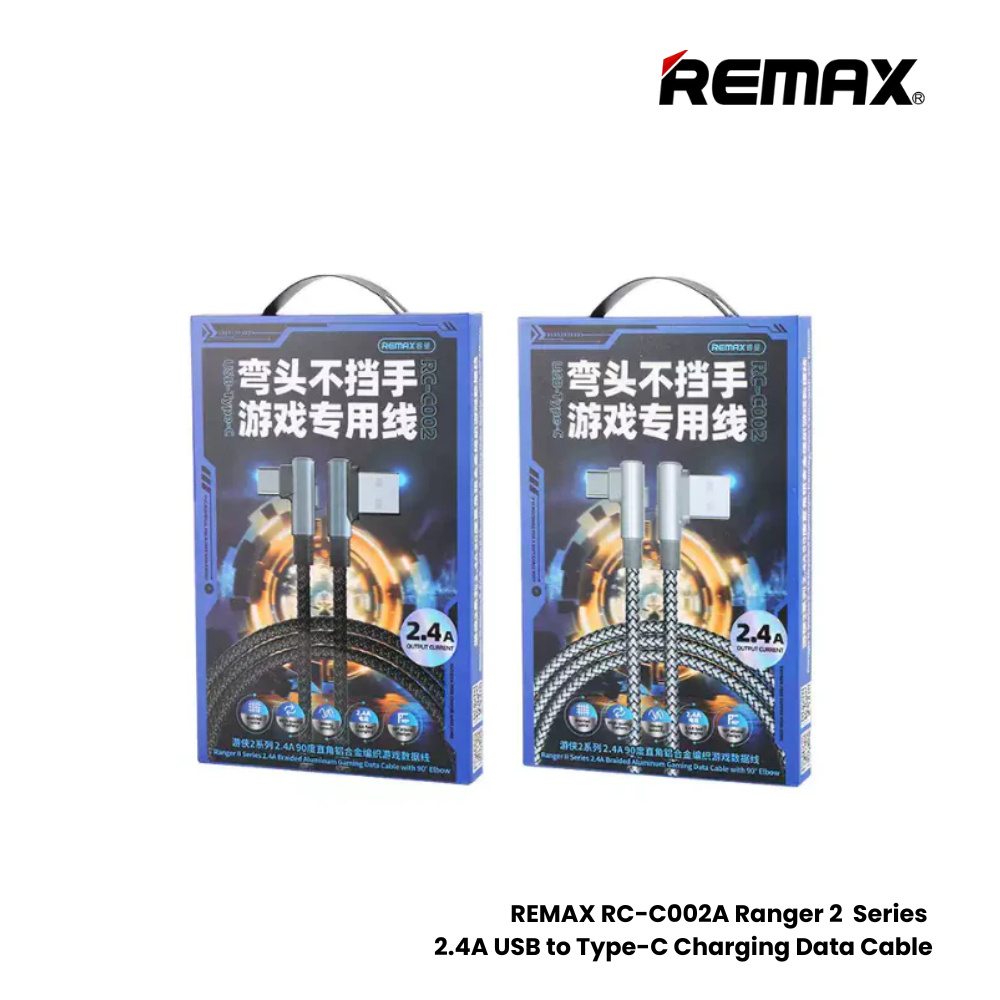 2.4A ( Type-C )-REMAX RC-C002A Ranger 2 Series 2.4A USB to Type-C Charging Data Cable - Black