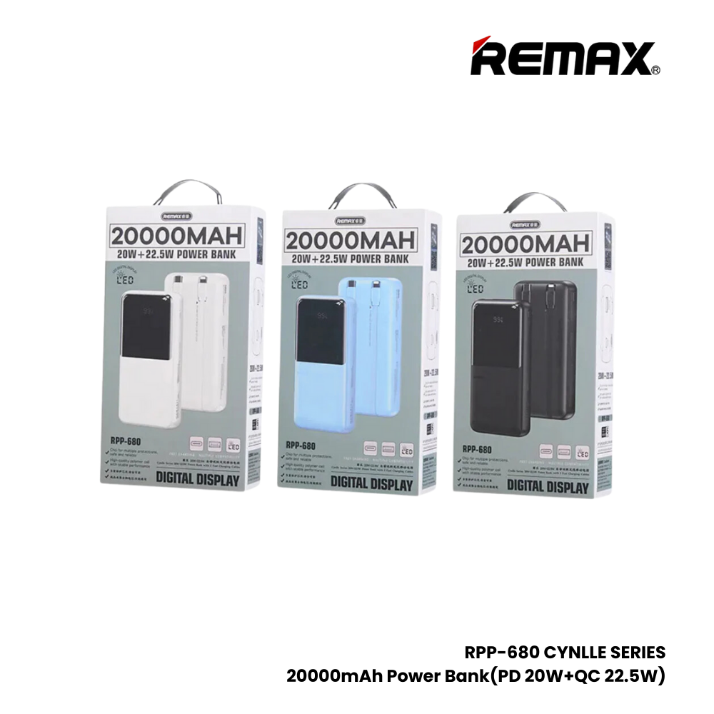 REMAX RPP-680 Cynlle Series 20000mAh PD+QC Fast Charging Power Bank(PD 20W+QC 22.5W) - White