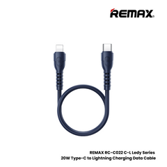 20W ( C to Lightning )-REMAX RC-C022 C-L Ledy Series 20W Type-C to Lightning Fast Charging PD Charging Data Cable - Blue