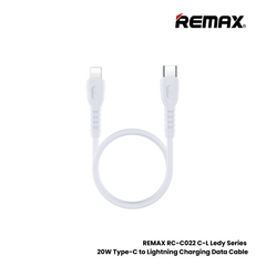 20W ( C to Lightning )-REMAX RC-C022 C-L Ledy Series 20W Type-C to Lightning Fast Charging PD Charging Data Cable - White