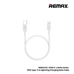 20W ( C to Lightning )-REMAX RC-C026 C-L Dofon Series 20W Type-C to Lightning Fast Charging PD Charging Data Cable - White