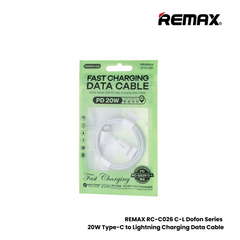 20W ( C to Lightning )-REMAX RC-C026 C-L Dofon Series 20W Type-C to Lightning Fast Charging PD Charging Data Cable - White