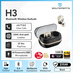 Soundpeats - H3 Bluetooth Wireless Earbuds - Black