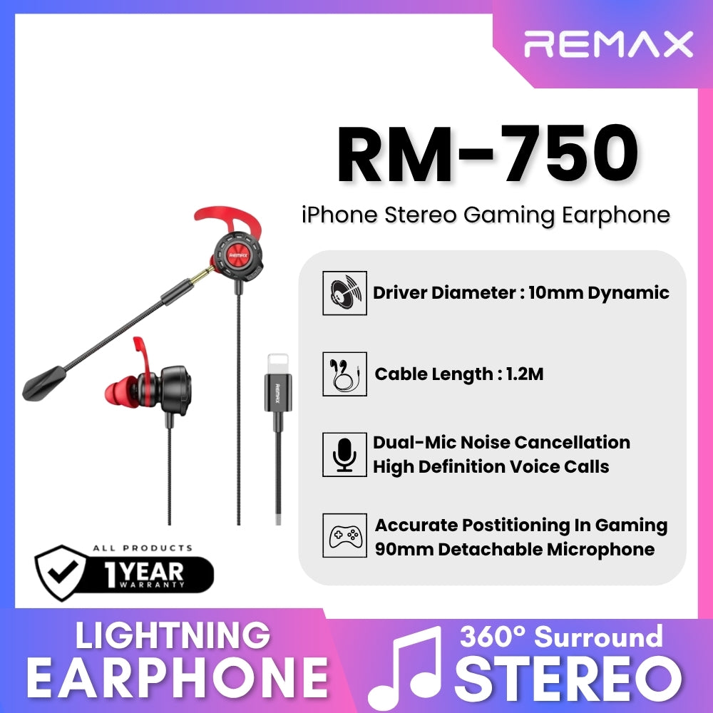 REMAX - RM-750 iPhone Gaming Earphone - Black