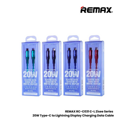 20W ( C to Lightning )-REMAX RC-C031 C-L Zisee Series 20W Type-C to Lightning Fast Charging Digital Display Charging Data Cable - Blue