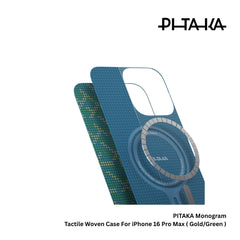 PITAKA - Monogram Tactile Woven Case For iPhone 16 Pro Max - Gold/Green
