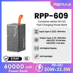 REMAX RPP-609 Container Series 60000mAh PD+QC Fast Charging Power Bank(PD 20W+QC 22.5W) - Grey