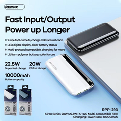 REMAX RPP-293 Kiren Series 10000mAh PD+QC Fast Charging Power Bank(PD 20W+QC 22.5W) - Blue