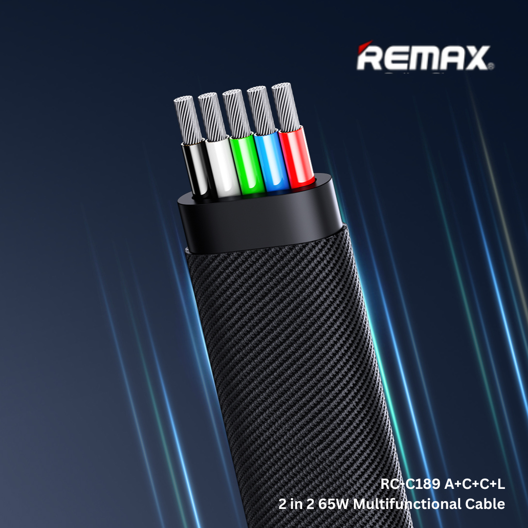 Remax RC-C189 A+C+ C+L 2-In-2 65W Multifunctional Zinc Alloy Data Cable USB+TYPE-C TO TYPE-C+IPH (1M) - Black