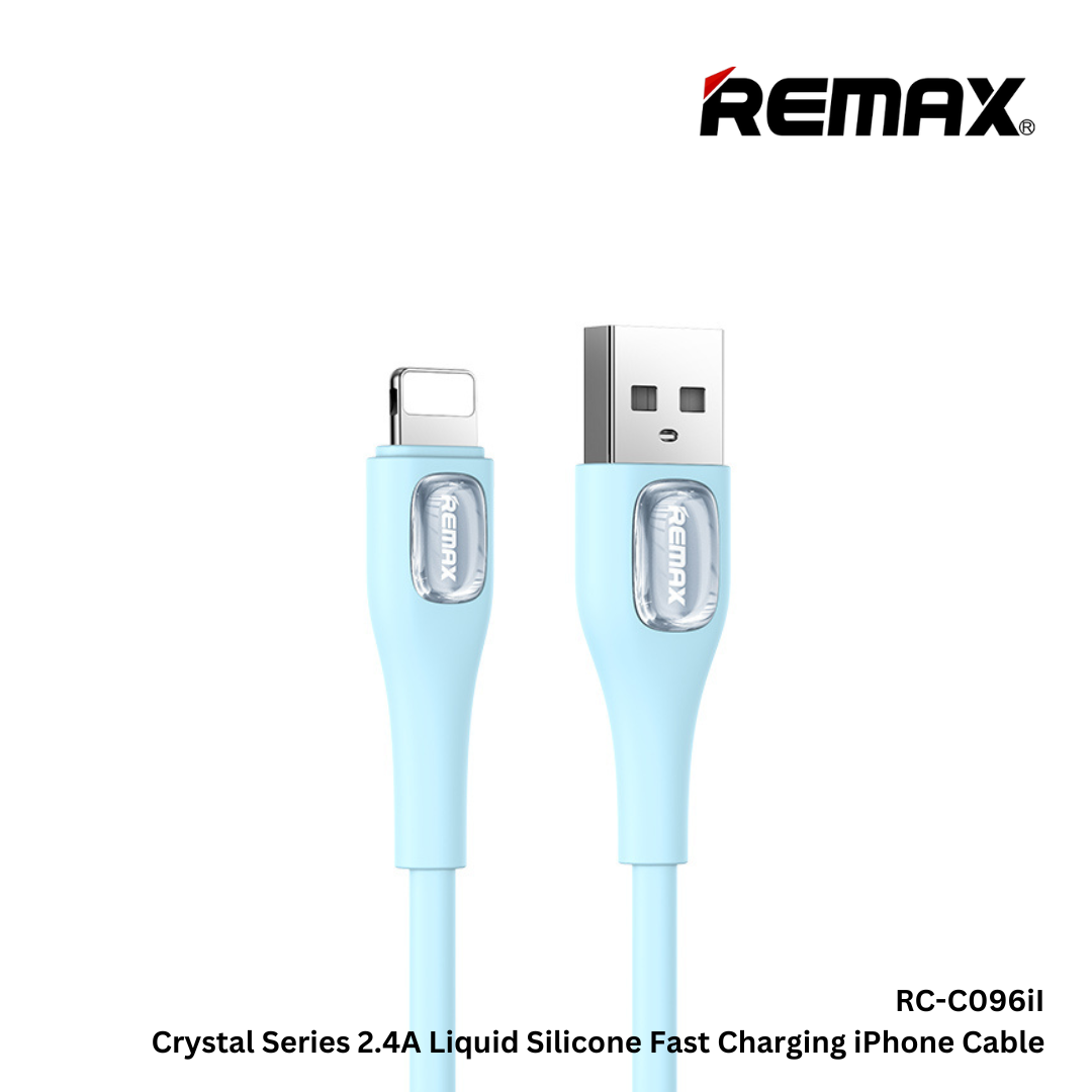 Remax RC-C096i Crystal Series 2.4A Liquid Silicone Fast Charging iPhone Data Cable - Blue