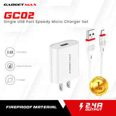 GADGET MAX GC02 MICRO 2.4A SINGLE USB PORT SPEEDY MICRO CHARGER SET (1USB)(2.4A)(1M)