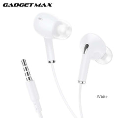 GADGET MAX GM20  3.5MM EARPHONE CONTROL UNIVERSAL EARPHONES WITH MIC (1.2M) - WHITE