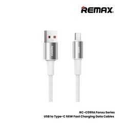 66W ( Type-C )-REMAX RC-C099A Fonsu Series 66W USB to Type-C Fast Charging Data Cable - White