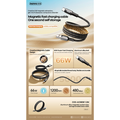 REMAX - C02A Magnetic Suction USB To Type-C Fast Charging Data Cable (66W) - Black