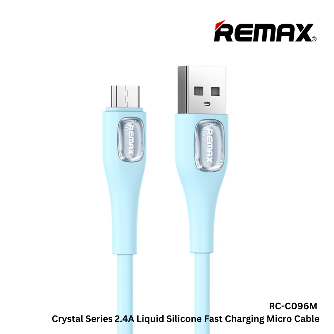 Remax RC-C096m Crystal Series 2.4A Liquid Silicone Fast Charging Micro Data Cable - Blue