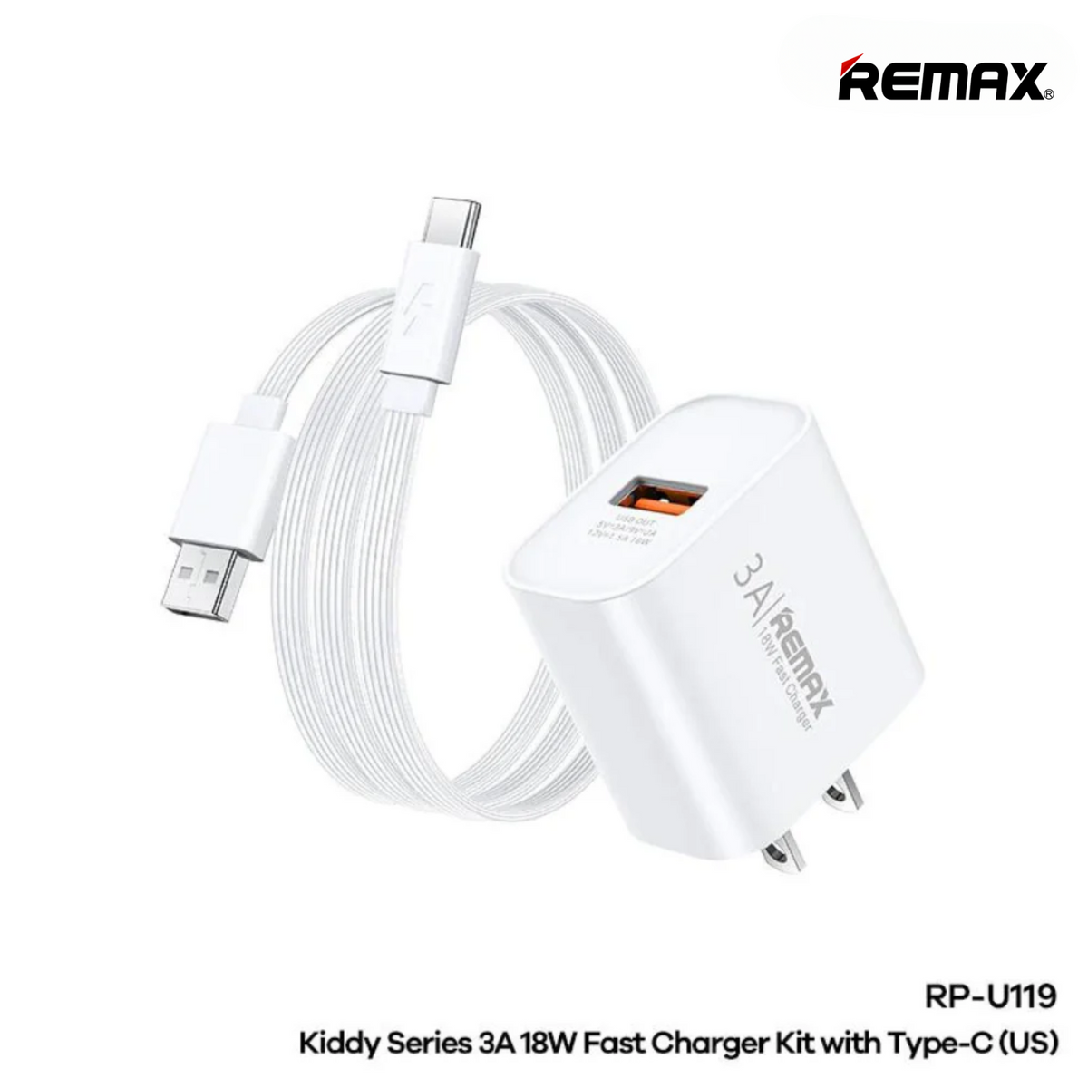 REMAX RP-U119 TYPE-C 18W 3A KIDDY SERIES FAST CHARGER SET (1M)
