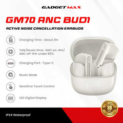 GADGET MAX - GM70 ANC BUD1 Active Noise Cancellation Bluetooth Wireless Earbuds - Beige
